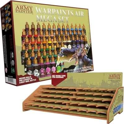 Image of The Army Painter, Warpaints Air Mega Set Combo, 60 x 18ml Pre thinned Acrylic Airbrush Paints, Incl. 9 Metallics, 1 Fluo &amp; Project Paint Station Brush Miniature Model for Dnd Warhammer
