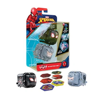 Image of Battle Cubes 2 Pack Spiderman Rhino and Miles Morales, rock paper, scissors game