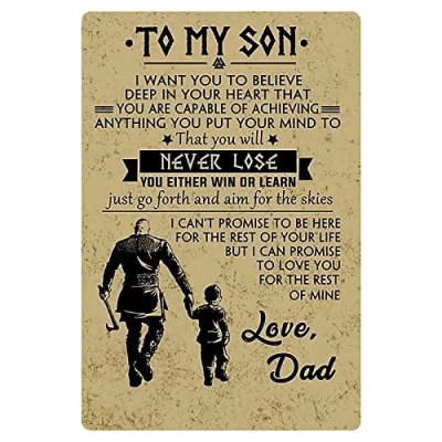 Image of Viewkedt Retro Viking Metal Sign Vintage to My Son 8X6 in Tin Home Decor Art Signs Wall Poster