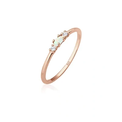 Image of Elli Ring Ladies Vintage with Zirconia Crystals and Opal in 925 Sterling Silver Gold Plated