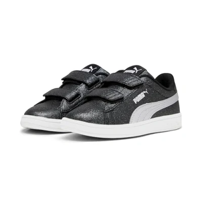 Image of PUMA Smash 3.0 Glitz Glam V PS Sneaker, Black Silver White, 11 UK Child