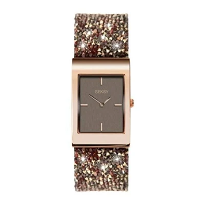 Image of Seksy Rocks Ladies&#039; Swarovski Crystal Set Strap Watch (One Size, Brwon/Gold)