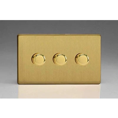 Image of Varilight V Pro Screwless Brushed Brass 3 Gang LED Trailing Edge Dimmer Switch 1 or 2 Way