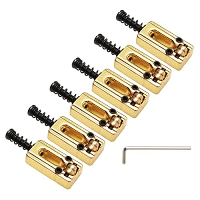 Image of Unxuey Saddle for Electric Guitar, 6 Roller Ball Bridge Saddles Fender Strat Tele Guitar (6 Pack, Gold))