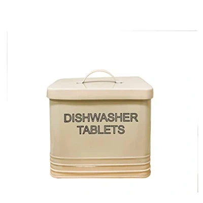 Image of NOBEL Dishwasher Tablets Storage Vintage Heavy Duty Steel Powder coated Tins With Lid (Cream)