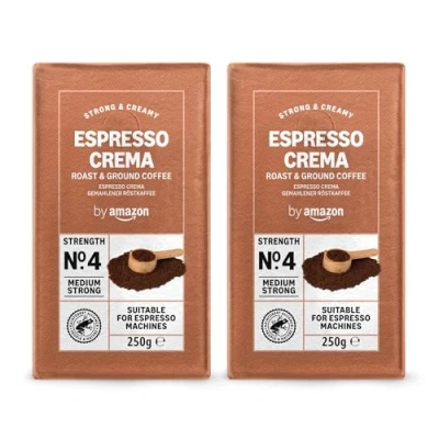 Image of by Amazon Espresso Crema Ground Coffee, 500g (2 x 250g) Rainforest Alliance Certified