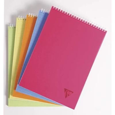 Image of Clairefontaine Ref 328635C Linicolor Wire bound Notebook (80 Sheets) A4 Size, 90gsm Brushed Vellum Paper, Polypro Cover, Squared Ruling Assorted Colours (Pack of 5)