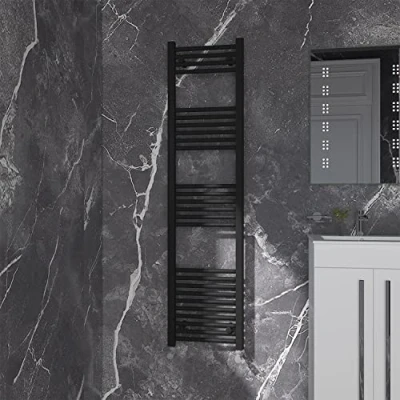 Image of NRG Black Straight Central Heating Towel Rail Bathroom Heated Rad Radiators Ladder Warmer 1600x400mm