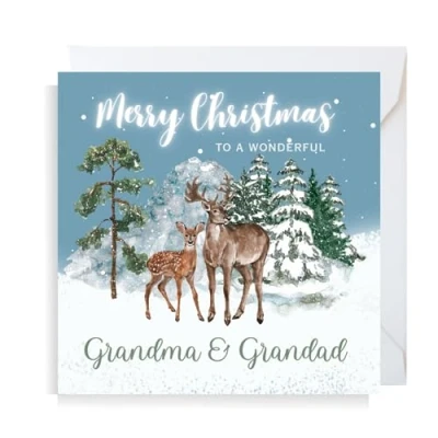 Image of Second Ave Grandma &amp; Grandad Christmas Reindeer Square Xmas Holiday Festive Greetings Card