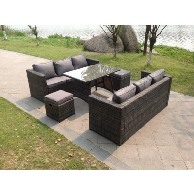 Image of 8 Seater Lounge Rattan Sofa Set Dining Table Stools Outdoor Garden Furniture Fimous