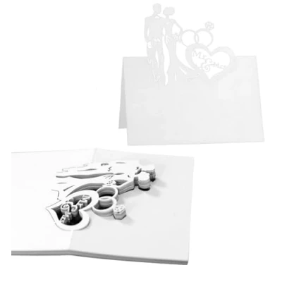 Image of Greyoe Wedding Name Cards, 50 Pcs White Card Pearlescent Paper Place Hollow Seat Number Cards for Weddings, Parties, Banquets