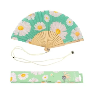 Image of Fisura Original handheld folding Fan with pattern .wooden fan. holding Hand Fans. Birthday Gifts Wedding Party Decoration. hanger included (Daisy, mint green)