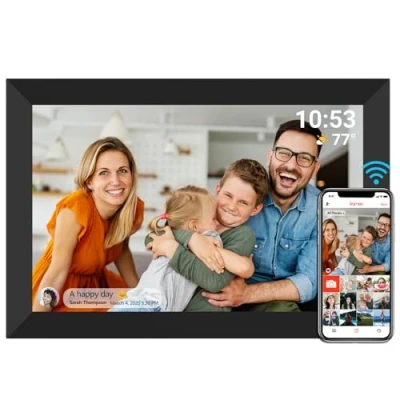Image of Digital Photo Frame, WiFi 10.1 Inch Picture 1280x800 IPS LCD Touch Screen, Built in 32GB Memory Auto Rotat, Share Moments Instantly via Frameo App from Anywhere, Black