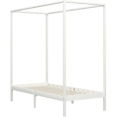 Image of vidaXL Canopy Bed Frame without Mattress White Solid Wood 90x200 cm