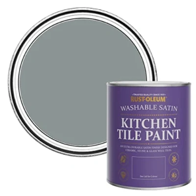 Image of Rust Oleum Grey water resistant Kitchen Tile Paint in Satin Finish Slate 750ml