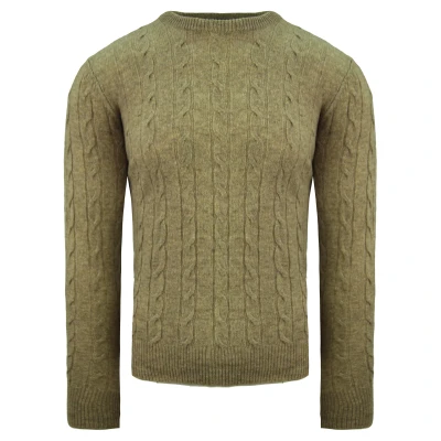 Image of Hackett London Burlington Cable Crew Neck Long Sleeve Mens Sweater HM702356 8KJ Brown