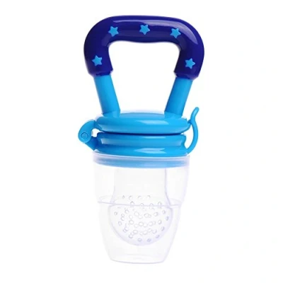 Image of Q4U Baby Dummy Pacifier Fresh Food/Fruit Feeder Feeding Nipple Weaning Teething Teat Teether Soother (M, Blue)1.0 Count