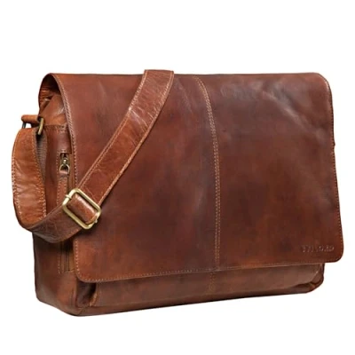 Image of STILORD &#039;Alex&#039; Vintage Shoulder Bag Leather Laptop 15,6 inches Notebook Teacher Business Office Genuine Buff Leather, Colour:maraska Brown