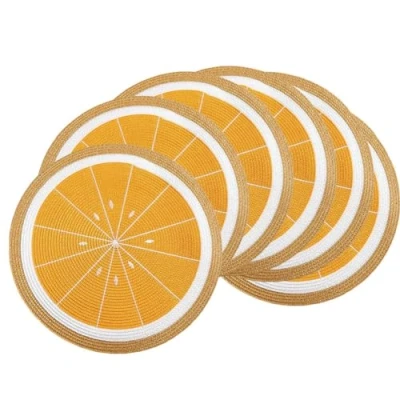 Image of SCF2017 Round Woven Plastic Placemats 38cm Stylish and Practical Dining Table Mats,Set of 6,Lemon