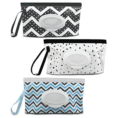 Image of 3 Pack Portable Wet Wipe Pouch Dispensers Reusable &amp; Refillable Baby Wipes Dispenser Eco Friendly and Lightweight Travel Container, Keeps Moist (Multicolor A)
