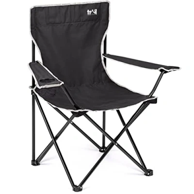 Image of Trail Black Camping Chair Lightweight Folding Cup Holder Carry Bag 100kg Capacity
