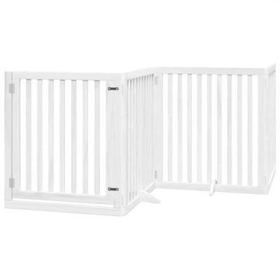 Image of vidaXL Dog Gate with Door Foldable 4 Panels White 320 cm Poplar Wood