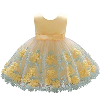 Image of Lito Angels Kids Flower Girl Bridesmaid High Low Dresses Wedding Party Outfit Fancy Ball Gown Occasion Dress Size 5 6 Years, Yellow (Tag Number 120)