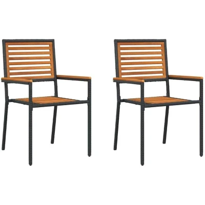 Image of vidaXL Stacking Garden Chairs 2 Pack, Black Poly Rattan