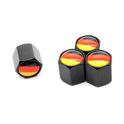 Image of German flag Style Tire Valve Dust Caps Dustproof Cap Stem for Cars,4 Pcs/Set (Black)