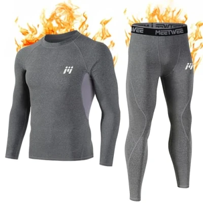 Image of MEETWEE Men&#039;s Thermal Underwear Set, Winter Long Sleeve Base Layer Quick Dry Johns Compression Suit for Workout Skiing Running Hiking, Grey, L