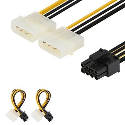 Image of J&amp;D 8 Pin PCIe to 2 x 4 LP4 Molex Power Cable Adapter (2 Pack), 6 inch / 15 cm, Black