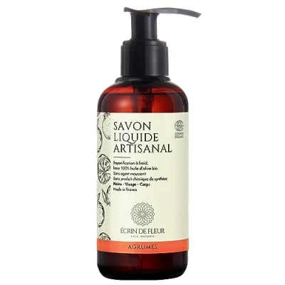 Image of Écrin De Fleur Organic Citrus Liquid Soap Made in France by Artisan with Green Mandarin &amp; Sweet Orange Essential Oils, Unique Refreshing and Relaxing Scent, Hand Body Wash 1x250ml