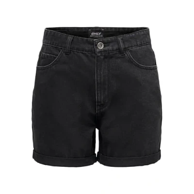 Image of ONLY Women&#039;s Onlvega Hw Mom DNM Noos Shorts, Black Denim, XS