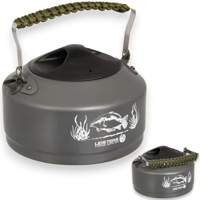 Image of Lidsters Angling Kettle 1.1 Litre Carp Fishing Camping Paracord wrapped handle (Green Handle)