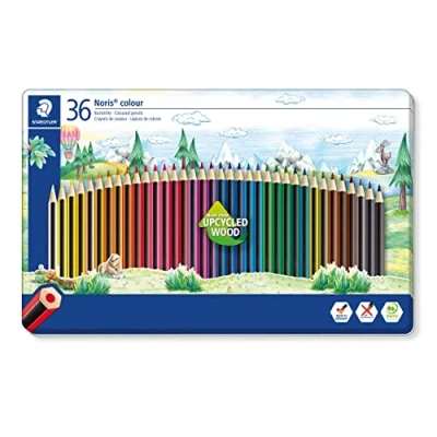 Image of STAEDTLER 185 M36 Noris Colour Colouring Pencils 36 Assorted Colours (Tin of Pencils)