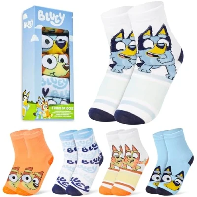 Image of Bluey Girls Calf Socks, Soft Breathable Kids Socks Pack of 5 Gifts for