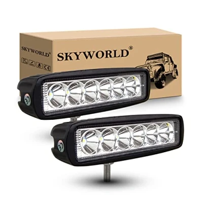 Image of SKYWORLD 2Pcs 6 inch 18W Led Work Light Bar, Offroad Spot Lights 12V 24V Waterproof Pod Driving Fog Lamp for 4x4 Car Truck Tractor SUV ATV Boat, 6000K White