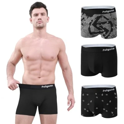 Image of Poligono 3 Pack Men&#039;s Cotton Boxer Briefs with Printed Stretch Underwear Set Breathable and Comfortable, Blend B, 6XL