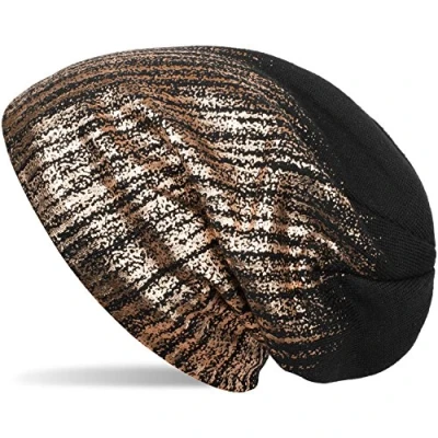 Image of styleBREAKER Warm fine Knit Beanie with Metallic Print and Fleece Lining, Slouch Long Beanie, Unisex 04024132, Colour:Black/Rose Gold