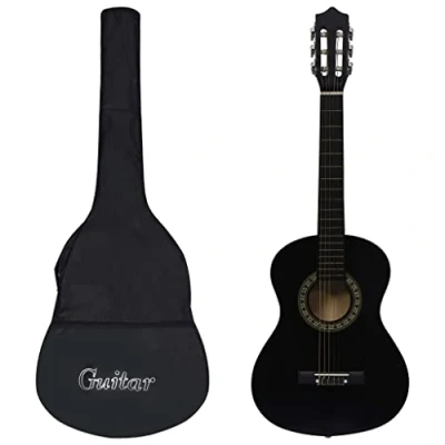 Image of &#039;vidaXL 1/2 34&quot; Classical Guitar for Beginners and Kids in Black with Weather Resistant Bag, Solid Basswood Body Hard Plastic Fingerboard