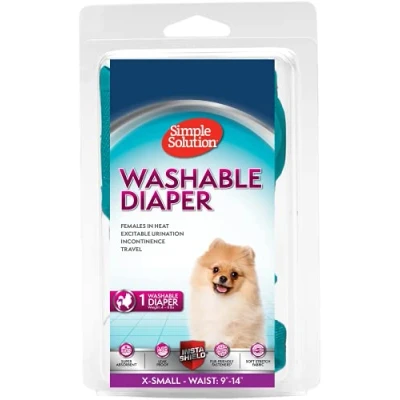 Image of Simple Solution Washable Re usable Female Dog Diapers, Absorbent with Leak Proof Fit for Excitable Urination, females in heat or Incontinence 1 x Extra Small Diaper