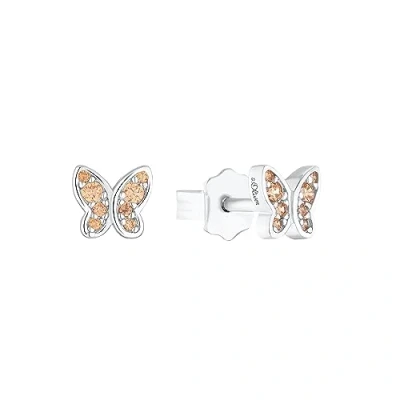 Image of s.Oliver 925 sterling silver girls&#039; children earrings, with zirconia synth, 0.5 cm, silver, butterfly, comes in jewelry gift box, 2036822