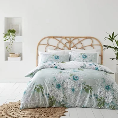 Image of Bianca Chinoiserie Floral 400 Thread Count Sateen Single Duvet Set Green