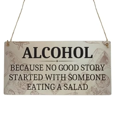 Image of Second Ave Funny Alcohol No Good Story Wooden Hanging Rectangle Home Bar Sign Plaque