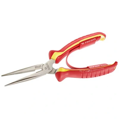 Image of Facom 185A.20VE Half Round Long Straight Nose Pliers Insulated 1000 Volts 200 mm