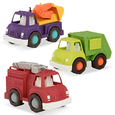 Image of Wonder Wheels by Battat VE1040C1Z Combo, Excavator, and Fire Truck Toys for Toddlers Age 1 Up (3 pc). 100% Recyclable