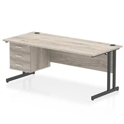 Image of Impulse 1800x800 Desk Grey Oak/Black Cantilever 1x3 Drawer Fixed Ped