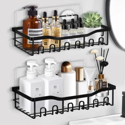 Image of Lychico Shower Caddy 2 Pack, Adhesive Organizer for Bathroom Storage&amp;Home Decor&amp;Kitchen organizers and storage,No Drilling,Rustproof Stainless Steel Shelf Organizer,Bathroom Decor Sets