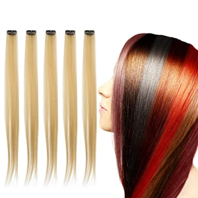 Image of Hairpiece Clip, Colored Synthetic Hair Extensions, Individual Packaging Long Length Accessory Straight Clip for Easy Comb (flax)