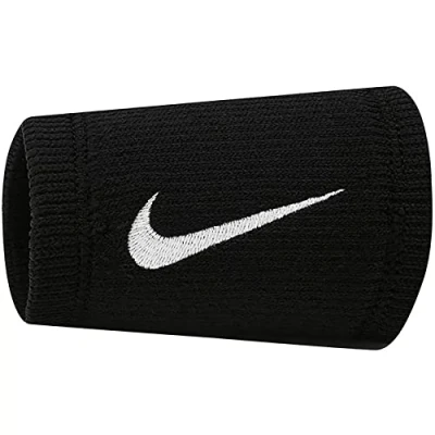 Image of NIKE Elite Doublewide Wristband Coppia Polsini Tennis lunghi Swoosh Doppia Larghezza (Black/White)